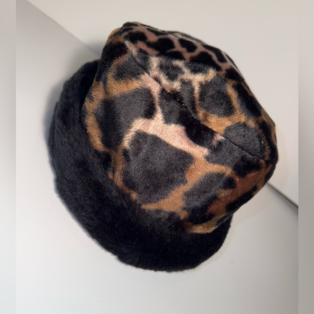 Cheetah Print Hat Faux Fur Rim Casual Hat Satin Interior- Good For Hair